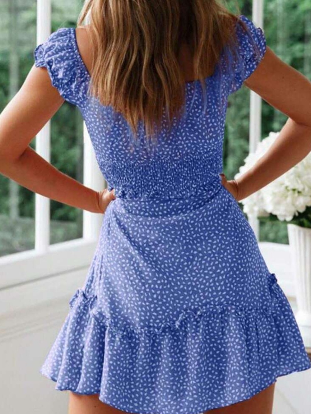 Blue Smocked Ruffle Mini Dress - Picture 3 of 3